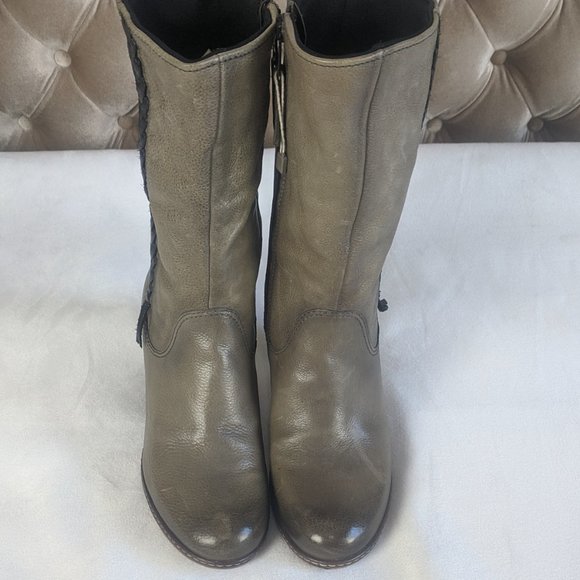 MJUS Braided Leather Wedge Mid Shaft Boots 38/7.5 - Picture 3 of 9